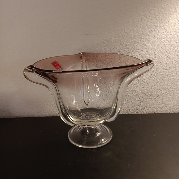 GORGEOUS NEW Bormioli Rocco in Italy Clear & Amethyst Umbra 9" Pedestal Vase. - Picture 5 of 6